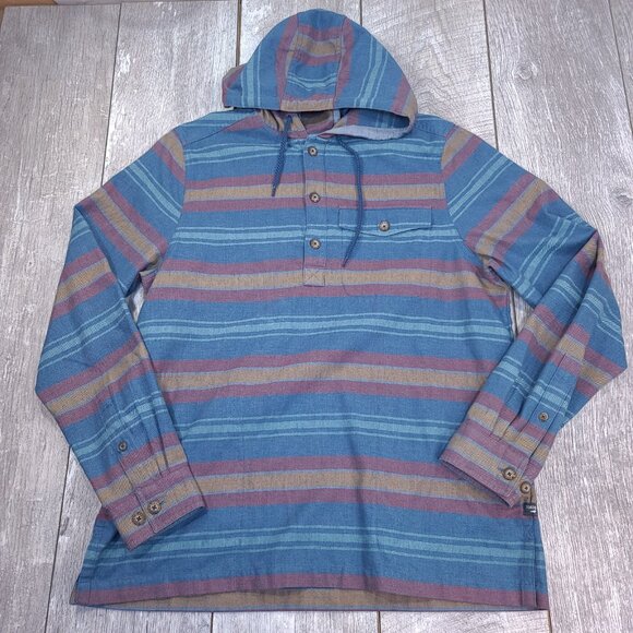 Toad & Co Hoodie Mens Medium Blue Barrel House Pullover Button Up Jacket - Picture 2 of 8